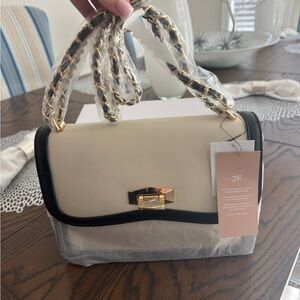 JustFab Cream and Black Shoulder Bag